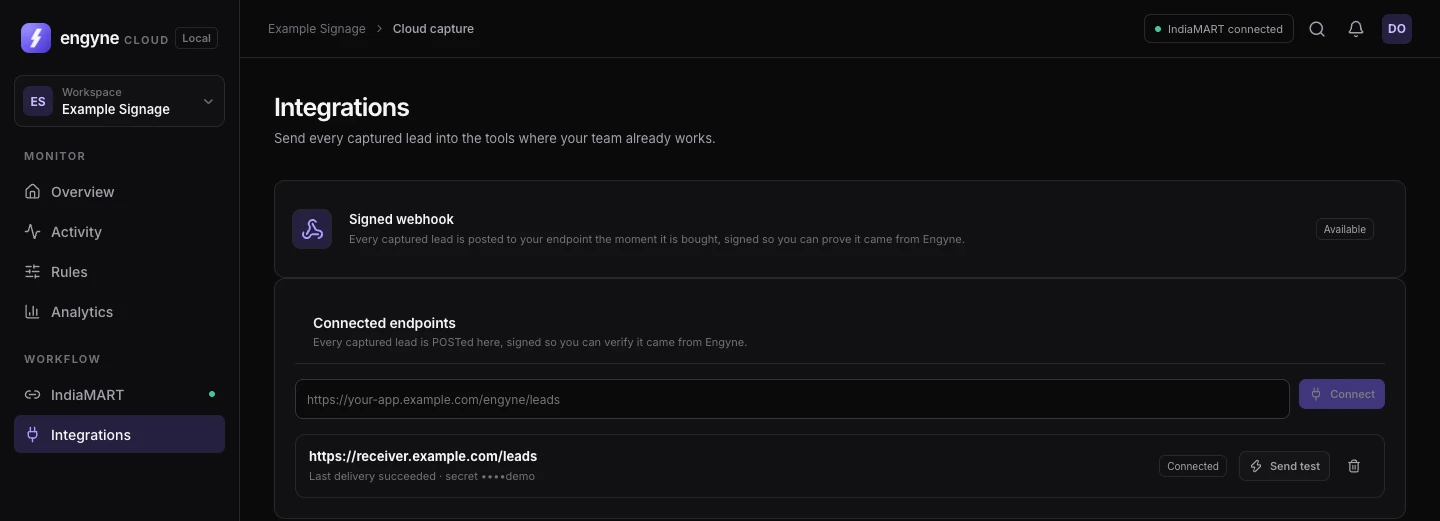 Cloud signed webhook settings